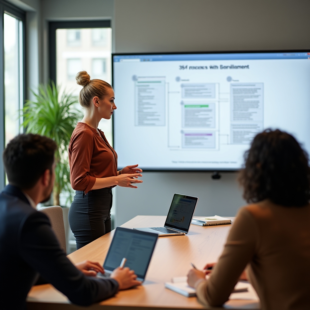 Sesión de formación en equipo con nueva metodología de trabajo en sala de reuniones